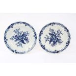 Two similar 18th century Worcester blue and white porcelain plates decorated in the Pine Cone