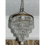 Pair of 1920s hanging cut glass basket chandeliers