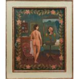 John Verney (1913 - 1993), oil on panel - Bedroom Scene, signed, 30 x 25cm,
