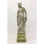 Large concrete garden statue of a Classical female, on moulded square plinth,