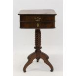 Victorian walnut worktable on spiral column and tripod base,