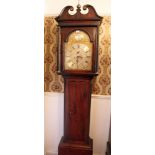 George III Scottish longcase clock with arched brass dial with silvered chapter ring and date