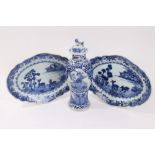 Pair of eighteenth century Chinese export blue and white porcelain shaped dishes decorated with