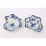 Two similar 18th century Worcester blue and white vine leaf porcelain pickle dishes decorated with