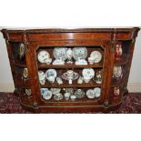 Good quality Victorian figured walnut and tulipwood crossbanded credenza with ormolu egg and dart