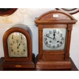 Early twentieth century inlaid mahogany bracket clock with silvered dial and striking and chiming