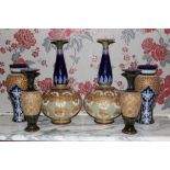Two pairs of Doulton Slaters Patent vases and another pair of Doulton vases (6)