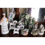 Collection of nineteenth century Staffordshire pottery figures including a Walton bocage group,