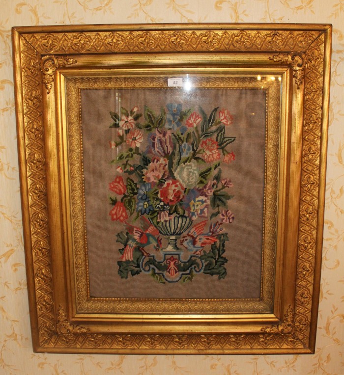 Pair of early twentieth century needlework panels with floral design ,