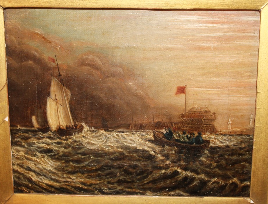 Pair of nineteenth century English school oils on canvas - shipping off the coast, in gilt frames, - Image 2 of 8