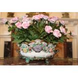 Early twentieth century Meissen-style floral encrusted porcelain basket with raised floral
