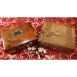 Victorian walnut sewing box of cushion form with fitted interior and various accessories, 28cm wide,