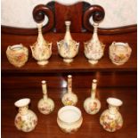 Collection of Royal Worcester blush ivory vases of various forms,