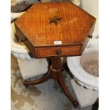 Unusual Regency satinwood and rosewood crossbanded hexagonal occasional table with stellar inlay