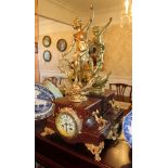 Edwardian gilt spelter and rouge marble mantel clock with figure surmount,