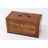 George III mahogany and shell patera inlaid tea caddy rectangular form with surmounting brass