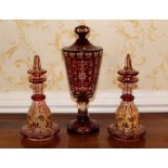 Good quality cranberry overlaid glass goblet and cover,