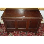 Antique stained pine coffer with panelled front,