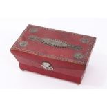 Regency red leather and steel mounted box, engraved - 'Souvenir',