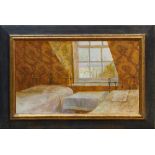*Fred Dubery (1926 - 2011), oil on board - Attic Room, signed, 37cm x 63cm,
