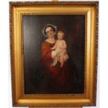 English School, circa 1830, oil on canvas laid on board - a portrait of a mother and her infant,