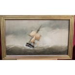 19th century English School watercolour - Sailing ship in squally seas, in glazed gilt frame, 42.