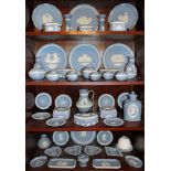 Large collection of modern Wedgwood Jasperware to include egg shaped boxes,