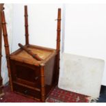 Victorian pitch pine bedside cupboard with white marble top and frieze drawer over cupboard door on