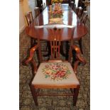 Set of ten Georgian-style mahogany dining chairs with pierced splats and drop-in tapestry seats,