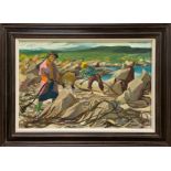 Marjorie Wallace (1925 - 2005), oil on canvas - The Seaweed Gatherers, Western Cape, signed, framed,