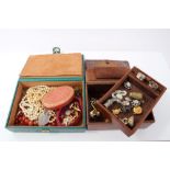 Two leather jewellery boxes containing various jewellery and costume jewellery - to include two