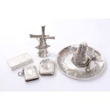 Selection of Victorian silver - including a pill box and two vestas (various dates and makers),
