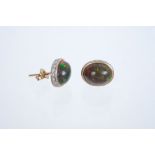 Pair black opal and diamond earrings,