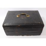 19th century black leather-covered despatch box with gilt brass carrying handle and C. G.