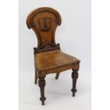 Rare early Victorian carved oak hall chair,