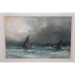 Herbert Woodier, early 20th century watercolour - sailing yachts before a storm,