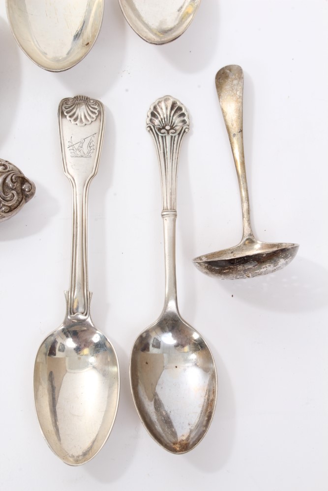 Selection of Georgian and later miscellaneous silver flatware - including spoons, forks, - Image 4 of 8