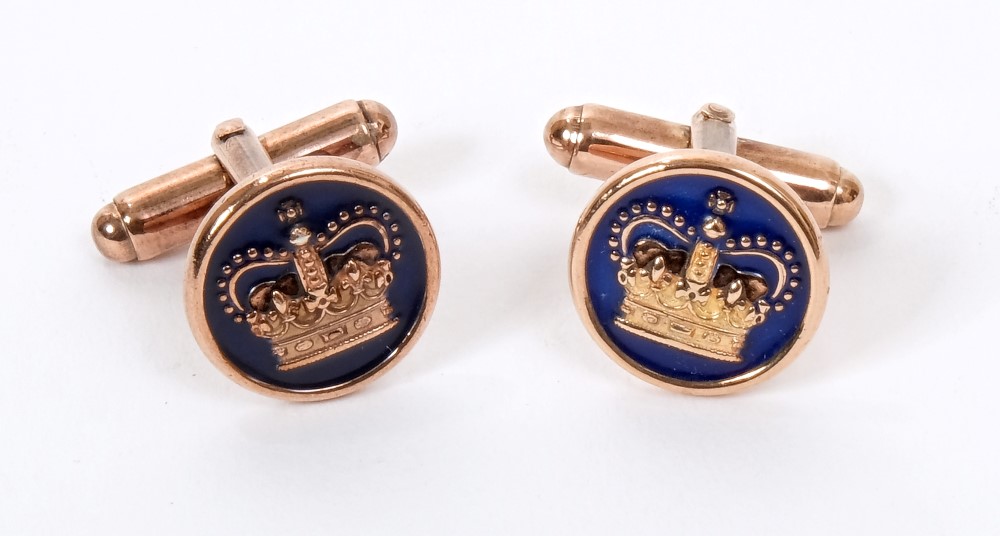 HM Queen Elizabeth II - pair Royal Household silver gilt and enamel cufflinks as presented to