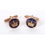 HM Queen Elizabeth II - pair Royal Household silver gilt and enamel cufflinks as presented to