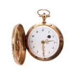 Early 19th century Swiss gold and enamel fob watch the fusee movement with verge escapement,