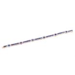 Good quality Edwardian-style sapphire and diamond bracelet with six oval mixed cut blue sapphires