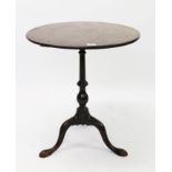 George III mahogany occasional table with circular solid tilt top on slender knopped column and