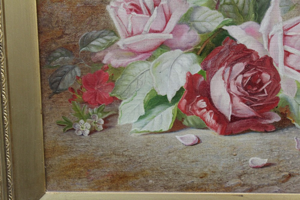 Charles Archer (1855 - 1931), oil on canvas - still life of roses and grapes, signed, in gilt frame, - Image 5 of 7