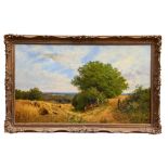 John Clayton Adams (1840-1906), oil on canvas - The Oat Harvest, Ewhurst Hill, Guildford,
