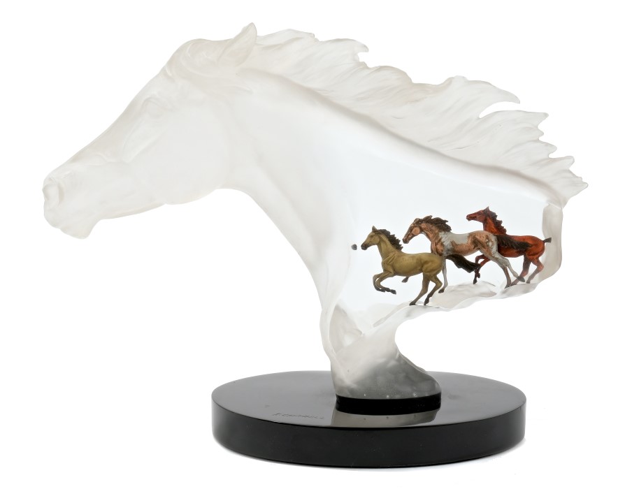 Kitty Cantrell (contemporary), limited edition frosted Lucite sculpture, titled 'Untamed Spirit',