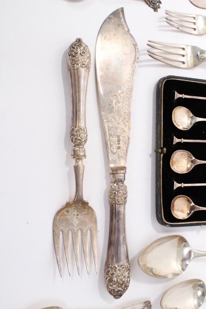 Selection of Georgian and later miscellaneous silver flatware - including spoons, forks, - Image 7 of 8