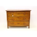 19th century Continental fruitwood chest of drawers with three drawers, raised on spool feet,