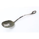 Roman silver spoon with oval bowl and scroll stem with animal head terminal,