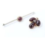 Victorian cabochon garnet and diamond cluster bar brooch,