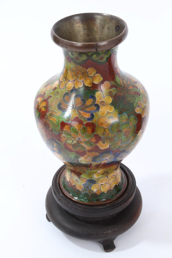 Pair of Japanese cloisonné vases, each 10cm high, in glazed presentation case, - Image 2 of 7